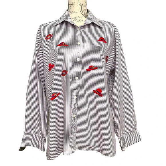 Draper’s & Damon’s Striped Embroidered Top Sz Medium - Picture 8 of 8